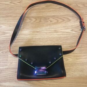 Michael Kors Black Envelope Fannie Pack Bag with Neon Trim